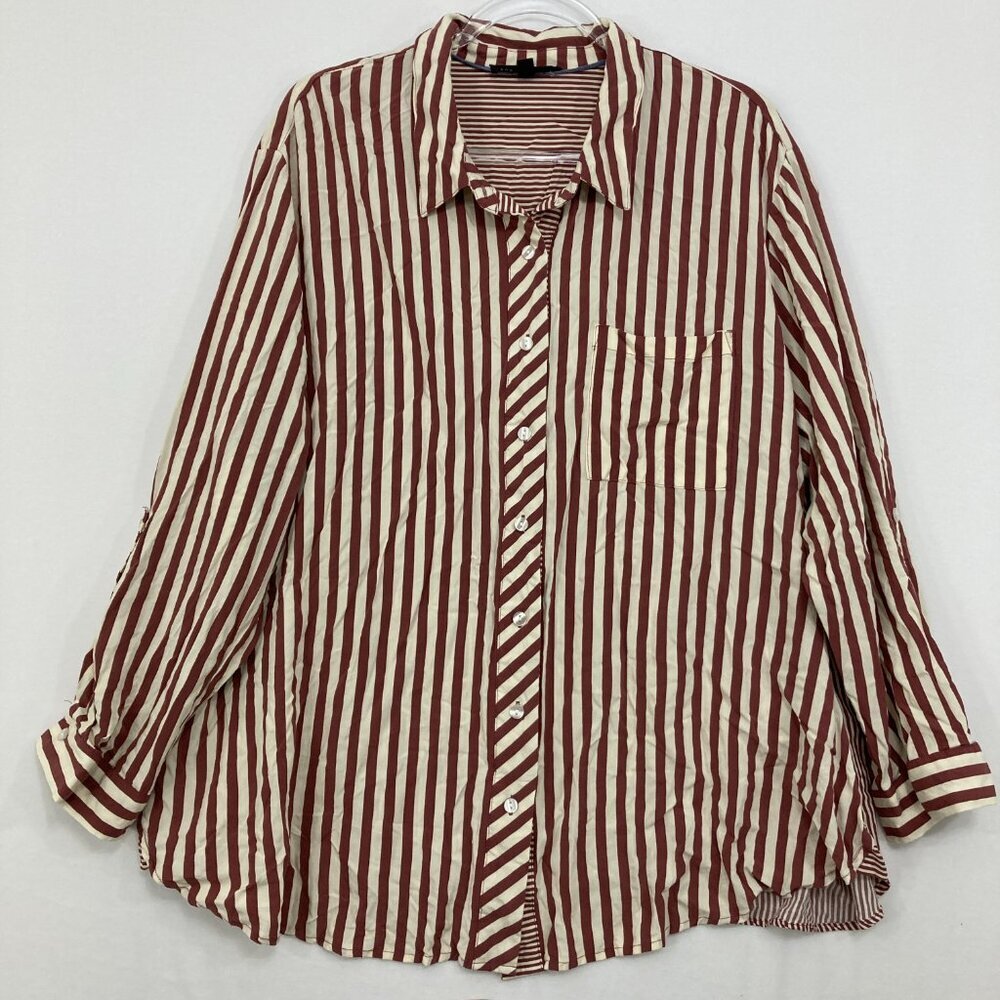 Jane and Delancey size 3X Red White Striped‎ Long Sleeve Relaxed Button Down
